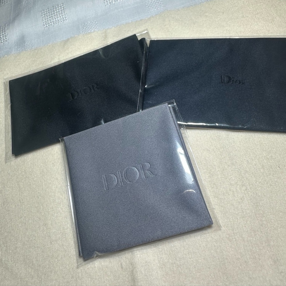 DIOR eyeglass sunglass cleaning cloths. Set of 3. Two black and one gray. New!